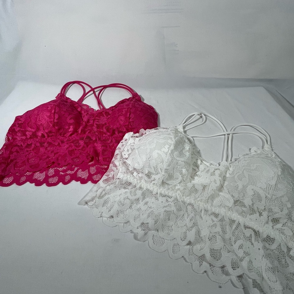 LACE BRAS SET OF 2 WOMENS BRALETTE PINK & WHITE XL A-C CUP NEW